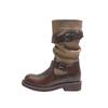 Inner height increase retro color matching belt buckle sleeve stacking boots women's new versatile round head thick heel western cowboy boots