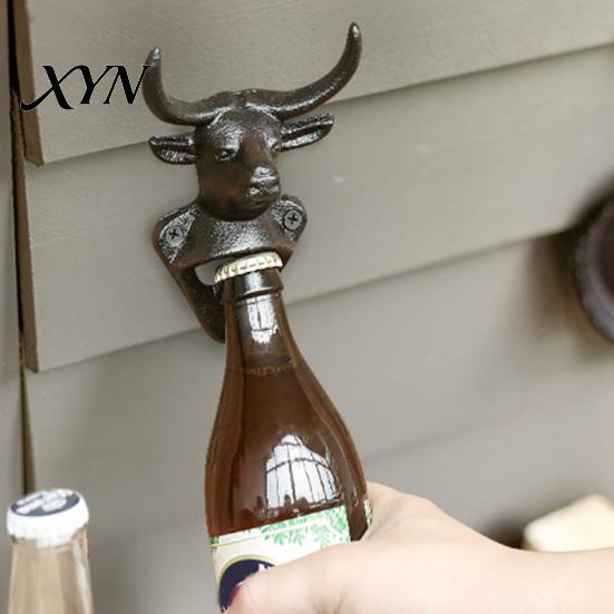 Animal Shape Bottle Opener Elk Cow Head Opener, Wall Mounted Beer Cap Remover, Rustic Iron for Home Bar, Industrial Decor Heavy Duty Cast