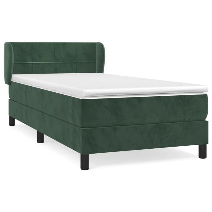 3127478 vidaXL Lit à sommier tapissier avec matelas Vert foncé 100x200 cm