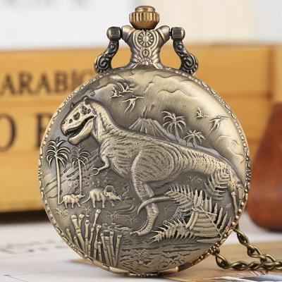 Vintage Bronze Dinosaurier Quarz Taschenuhr Anhänger Geschenk für Jungen