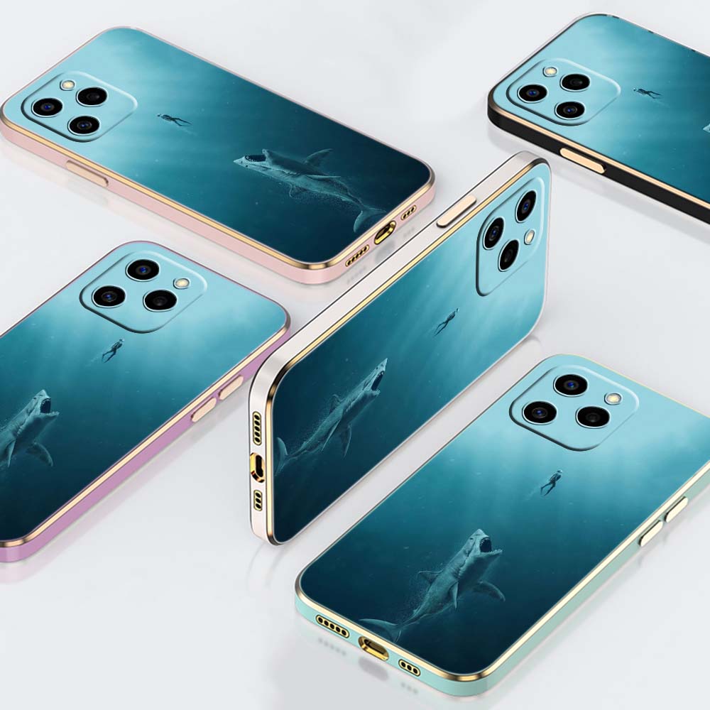 

N54 Большая белая акула с золотым покрытием и краями Мягкий чехол для телефона из ТПУ для Samsung S23 S24 S22 Ultra A14 A34 A54 A22 Huawei P40 Honor 90 Противоударная задняя крышка