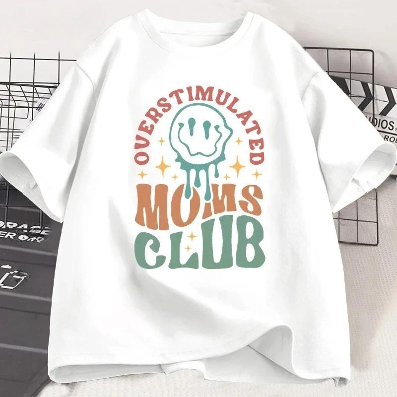 Overstimulated Moms Club T Shirt Funny Mom Tshirt Trendy Mothers Day Tshirt Gift for Mama Casual Short Sleeve Clothing S
