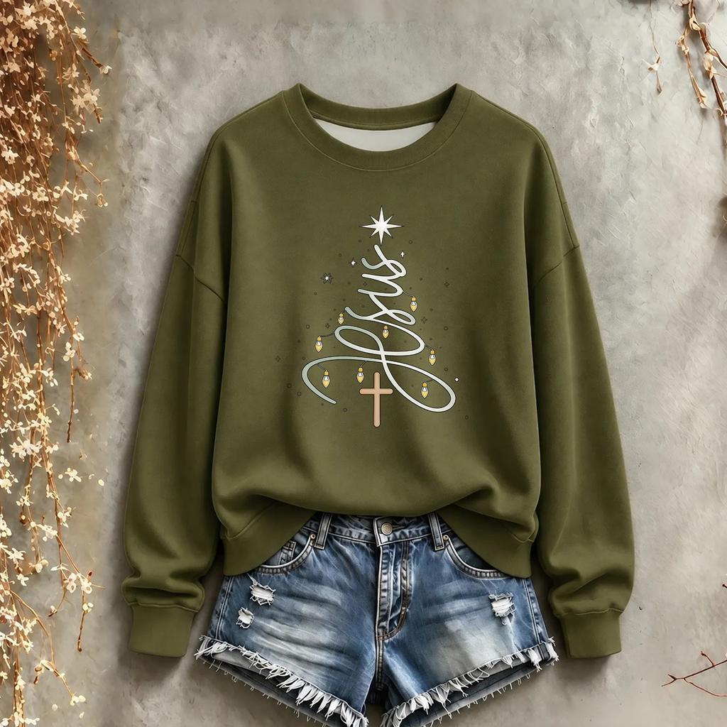 Women's Christmas Graphic Print Long Sleeve Crewneck Sweatshirt for Holiday Casual Wear