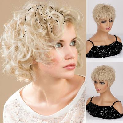 Women Short Wavy Light Blonde Hair Extensions 3D Air Hair Bangs Fringe Clip In Hairpiece Toppers for Hair Loss
