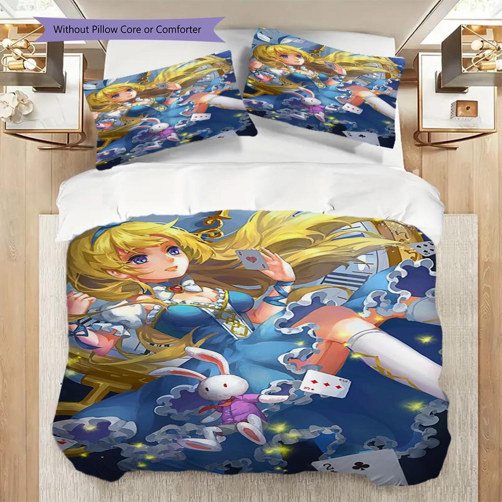Whimsical Rabbit Timekeeper Three-piece Set (1 * Duvet Cover + 2 * Pillowcase, Without Core) 2D Flat Duvet Cover and Pillowcase Soft and Comfortable