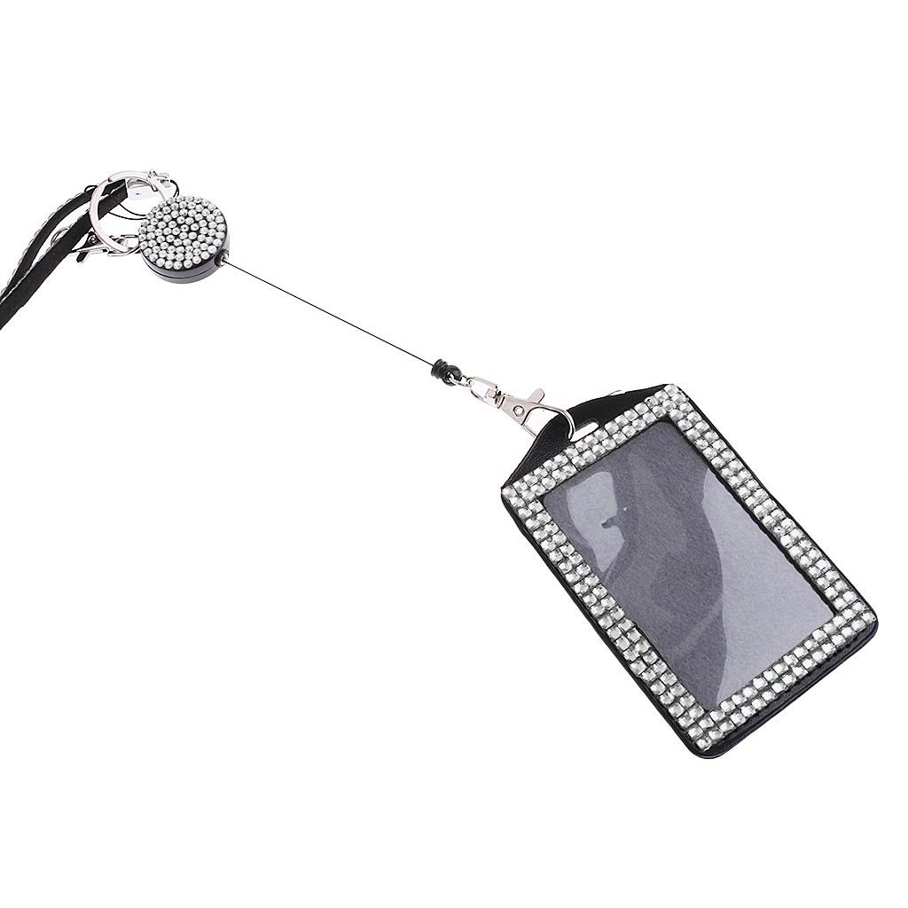 Strass-Lanyard mit einziehbarer Rolle, vertikalem Ausweishalter
