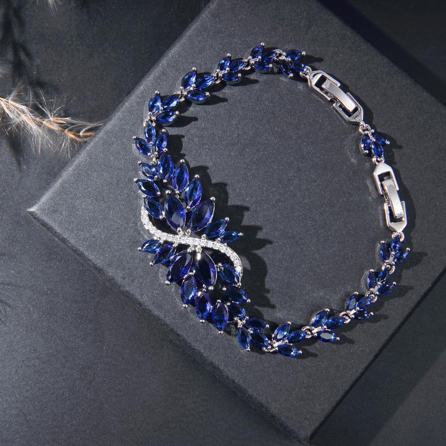 Luxury Retro Blue Zirconia Wedding Jewelry Set With Earrings, Bracelet, Ring And Necklace Pendant Sets, Elegant Party Gifts