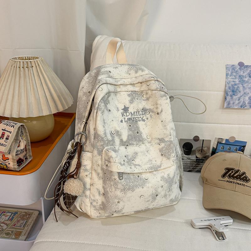 Zaino Tie-Dye di Nicchia Americano per Ragazze delle Medie e Studentesse Universitarie, Borsa a Spalla Doppia Carina Semplice e Versatile con Stelle