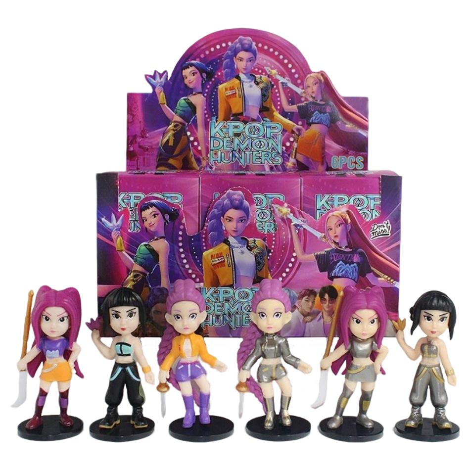 6pcs/set with Box KPop Demon Hunters Superstar Rumi Mira Zoe Acrylic PVC Action Figure Toy Anime Figurine Doll For Fans Gift