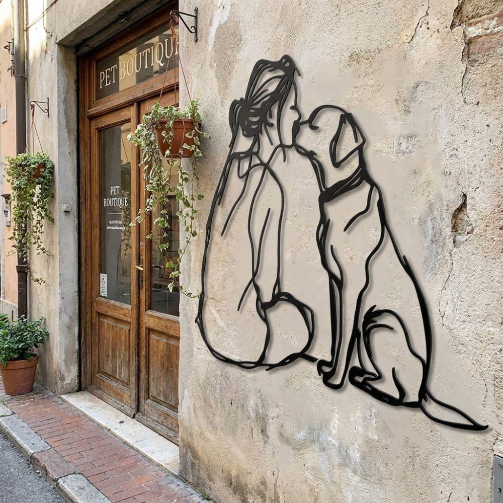 Minimalist Woman And Dog Wall Decor 2D Flat Line Art Metal Decor Modern Wall Decor Modern Home