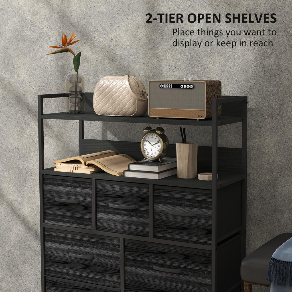 Rustic Chest of Seven Fabric Drawers - Black