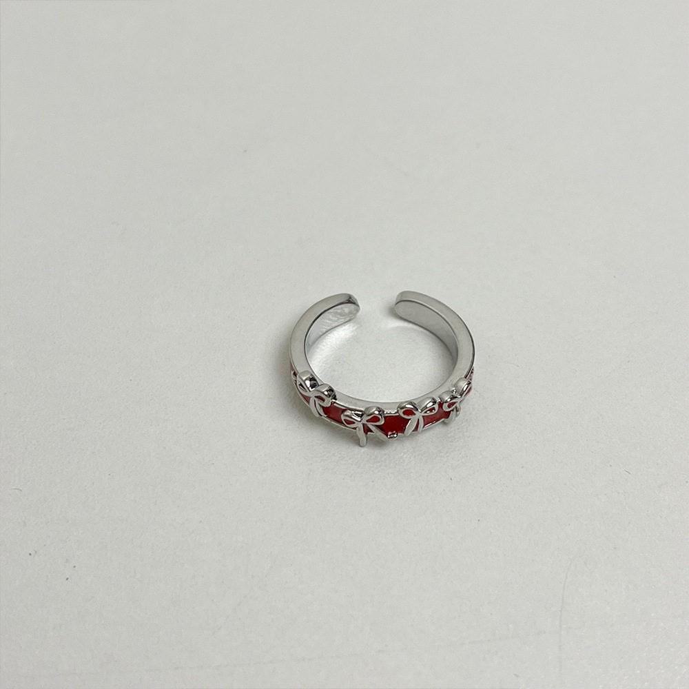 Exquisite Wine Red Bow Heart Adjustable Ring - Trendy Index Finger Accessory Open Adjustable jz5387