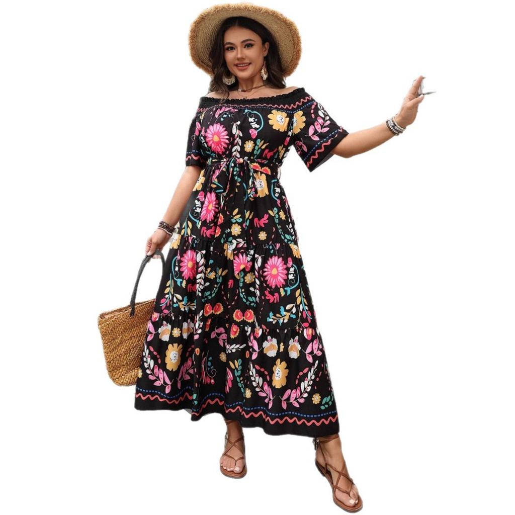 Frühlings- und Sommer-Damenkleid mit Temperament, Farbkontrast, Druck, Einreiherkragen, Kurzarm