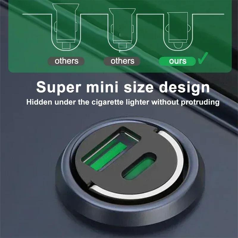 New Car 100W/200W Dual Port Mini USB Charger Ultra Fast Charging Cigarette Lighter Socket Aluminum Cell Phone Charging Adapter