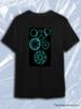 TeeSensation Black Crew Neck Short Sleeve T-Shirt with Cyan Magical Circles Occult Geometry Print