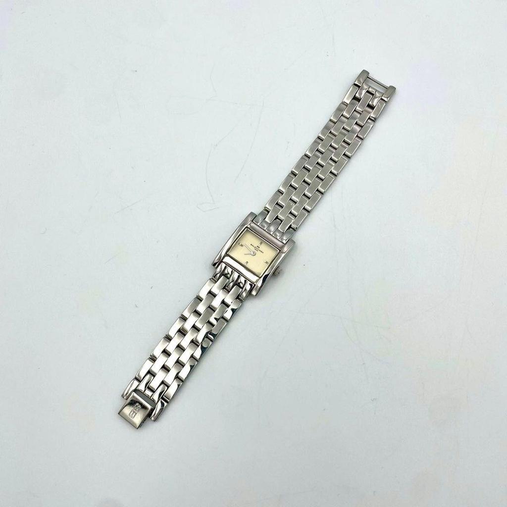 Used 984 New Battery BALENCIAGA Balenciaga Watch Square Quartz Ivory Stainless Steel Silver Ladies