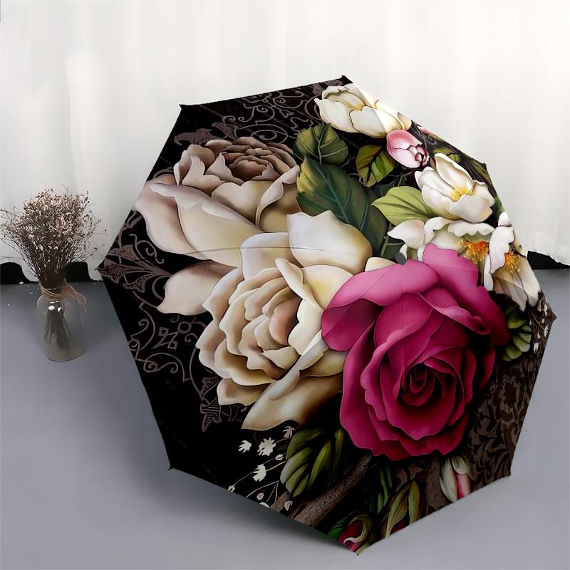1 Stück Rosen und Jasmin Blumenstrauß Regenschirm mit Kunststoffgriff, Geeignet für Alle Jahreszeiten Outdoor PT415