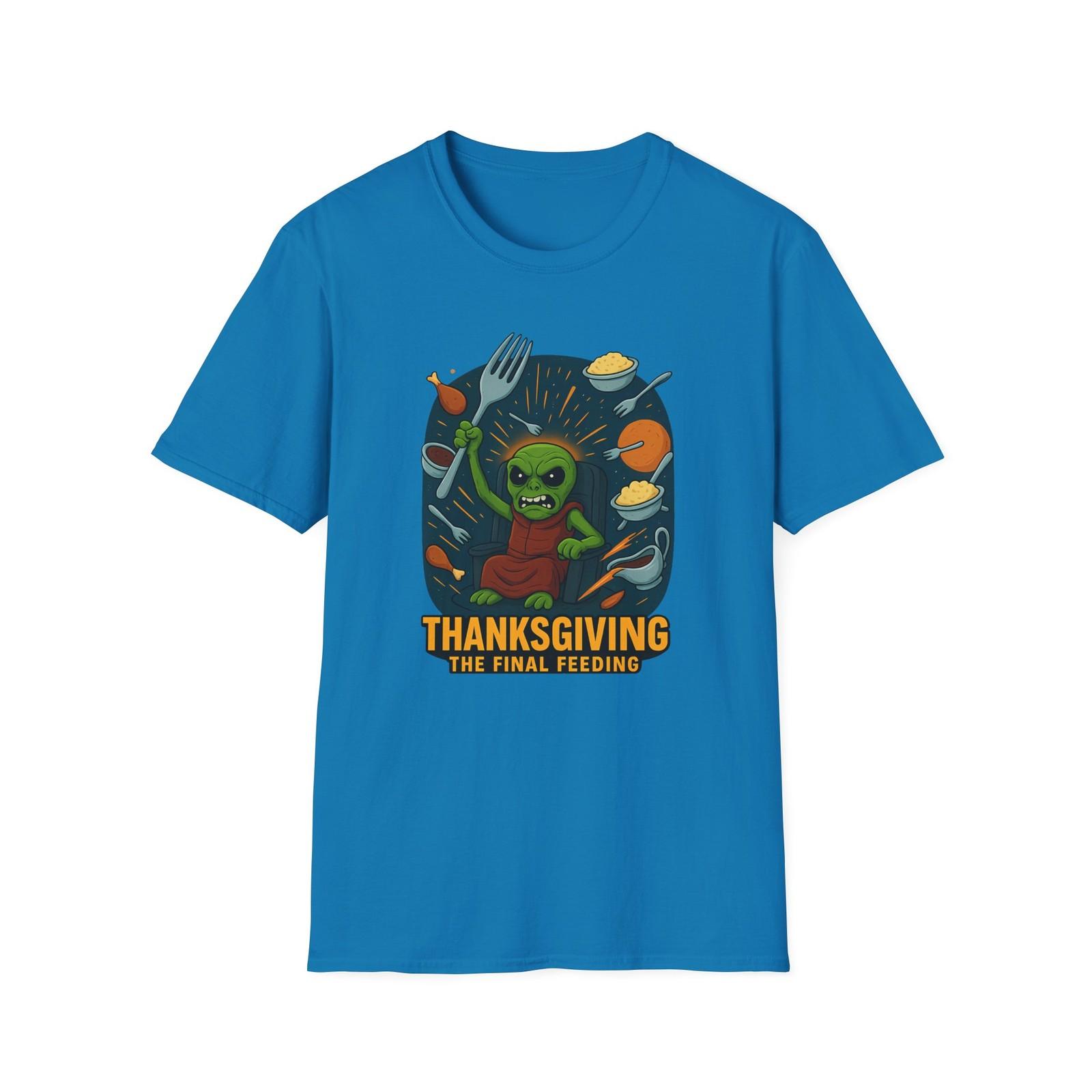 Unisex Softstyle T-Shirt Mens Womens Tees Top Thanksgiving Final Feeding Alien Fork Food Fight Tee 4XL