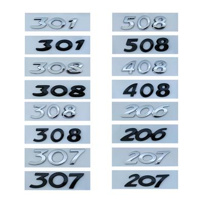 3d ABS Chrome Noir 408 206 207 301 307 508 308 Emblème Lettres Plaque Signalétique Autocollant Numéro Badge de Coffre de Voiture Décalcomanie Accessoires