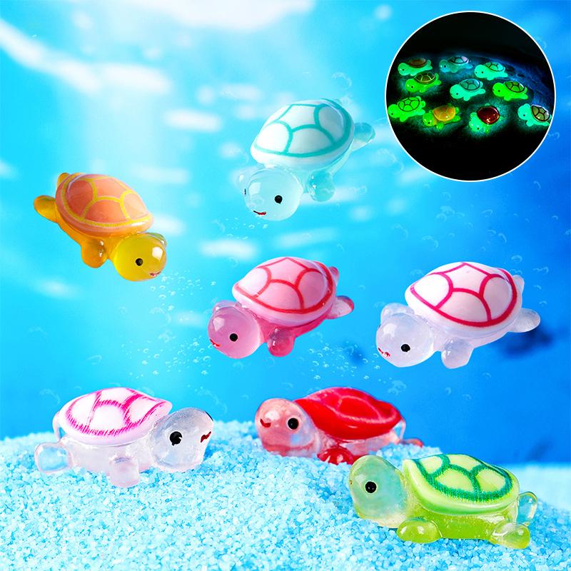 3Pcs Mini Luminous Turtle Figurine Simulation Tortoise Ornament Micro Landscape Fish Tank Aquarium Decor