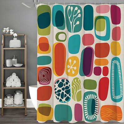 Modern Geometric Watercolor Block Decorative Pattern Shower Curtain, Bathroom Decorative Shower Curtain, Waterproof Shower Curta