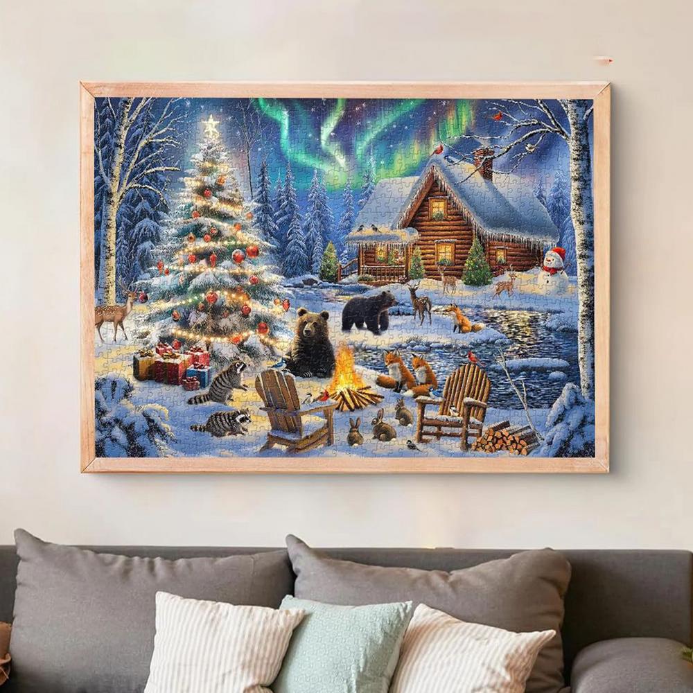2024 Christmas Jigsaw Puzzles 2024 Christmas Animal Party 1000 Pieces Puzzles Cardboard Material Stocking Stuffers for Christmas