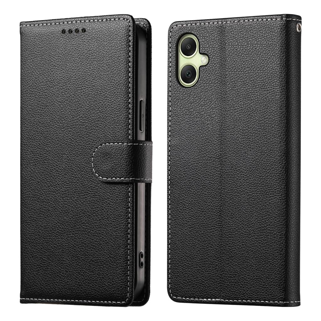 For Samsung Galaxy A07 4G Case Magnetic Snap Litchi Texture Leather Wallet Phone Cover with Wrist Strap
