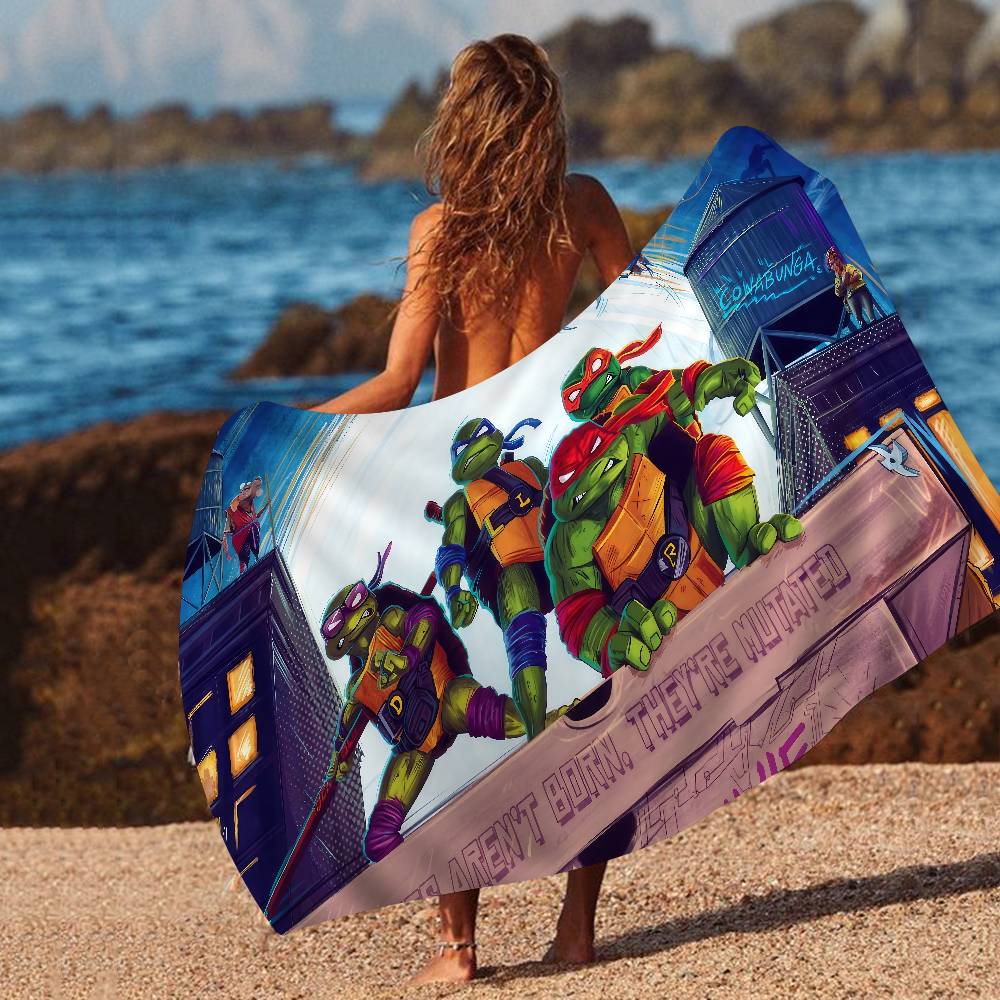 Cartoon N-Ninja Turtles Microfiber Printed Beach Towel Mountain Climbing Yoga Beach Swimming Running Absorbent Soft Towel