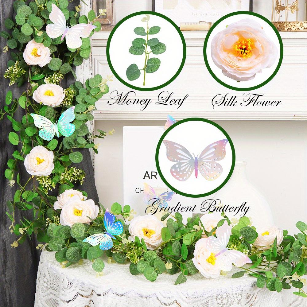 1 PC Simulation 70.8-inch (approx. 183 cm) Eucalyptus Tree Laser Butterfly Design with Multicolored Rose Vines