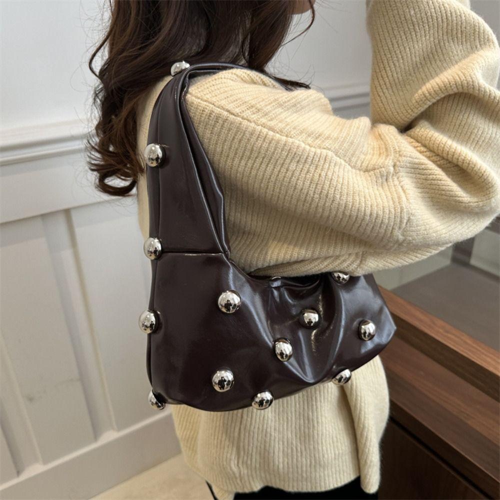 Punk Style Rivet Shoulder Bag PU Leather Women's Handbag Fashion Rivet Underarm Bag  Girls