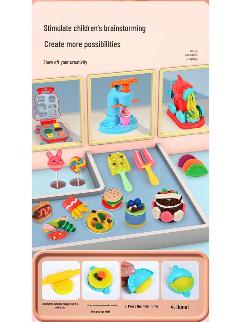 DIY Cake & Ice Cream Play Dough Noodle Maker Set - Clay Molds & Tools for Kids