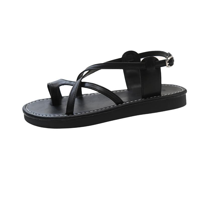 

Set of toe bohemian sandals 2025 summer new seaside wear flat Roman one-button beach sandals women 40 чорний