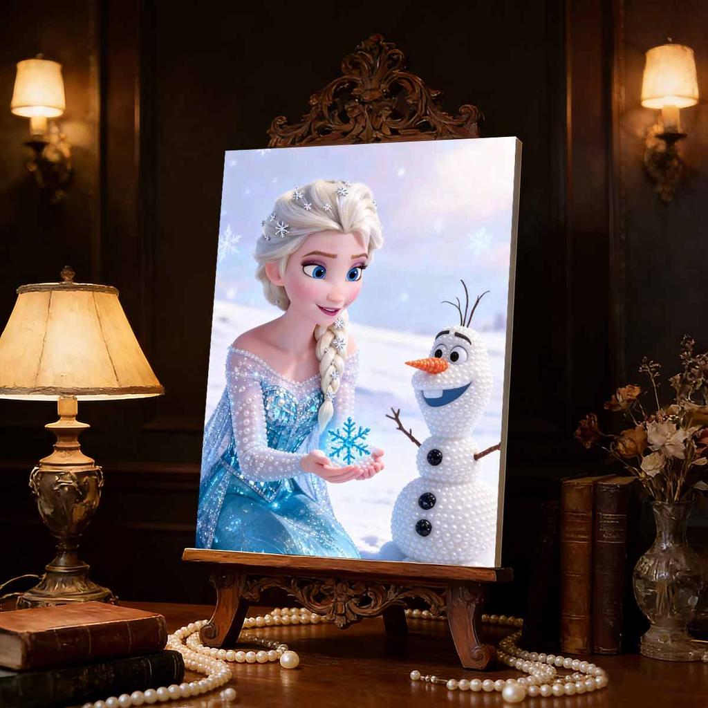 Frozen Elsa Series Pearl Effect Frameless Art | Olaf & Snowflake Winter Scene Accents | Sophisticated Art Decor for Modern Home & Gallery