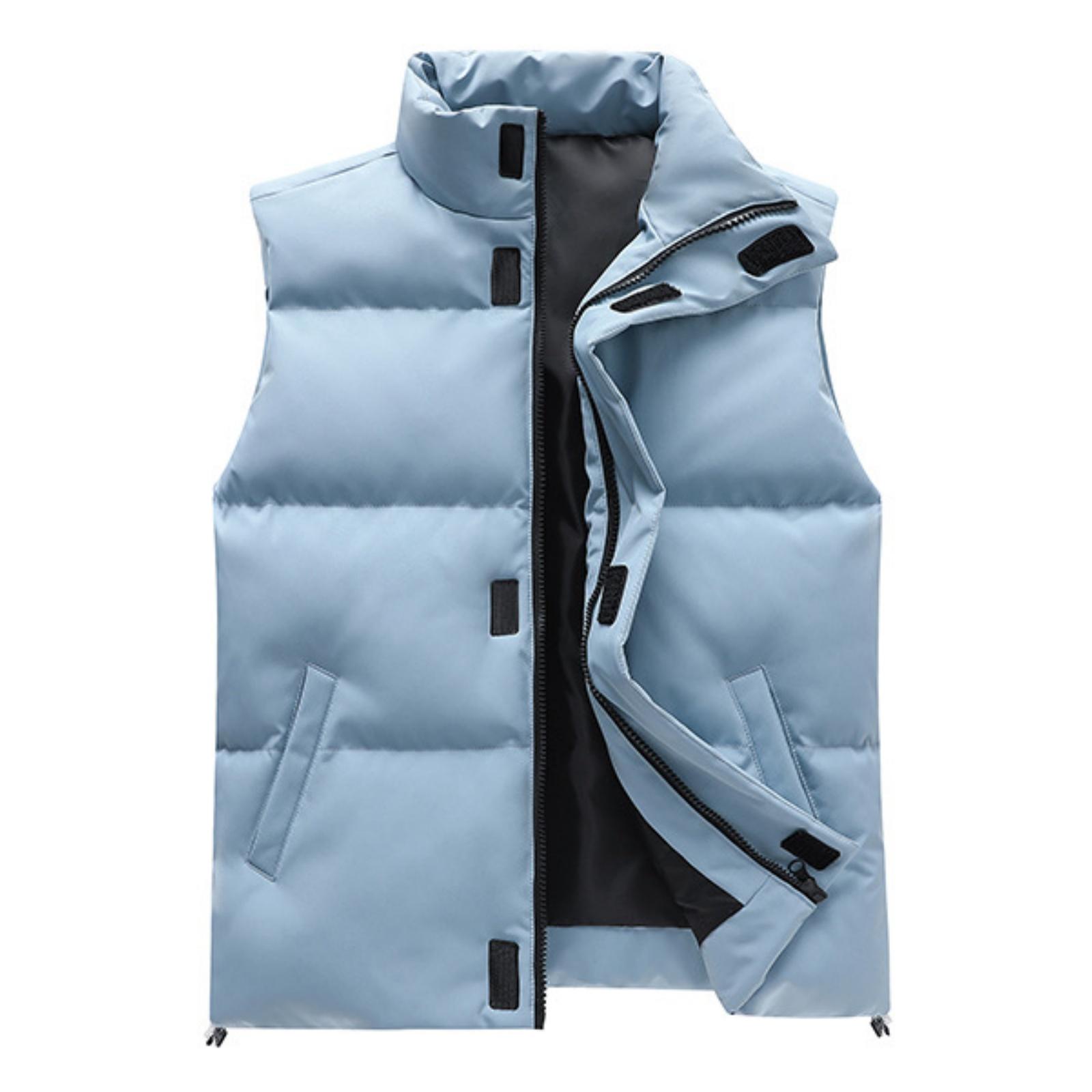 

Men s And Women s Casual Solid Color Sleeveless Zipper Vest Men s Stand-up Collar Hooded With Cotton Warm Waistcoat L