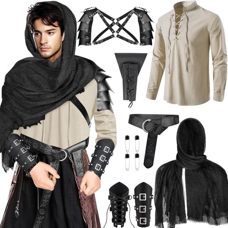 Halloween Mens Renaissance Costume Suit Accessories Medieval Pirate Shirt Cosplay Props