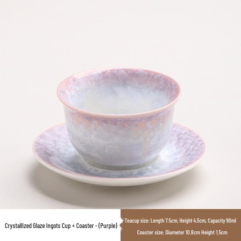 Elegant Crystalline Glaze Ceramic Teacup Set with Coaster - High-Grade Gongfu Tea Brewing & Tasting Cup
