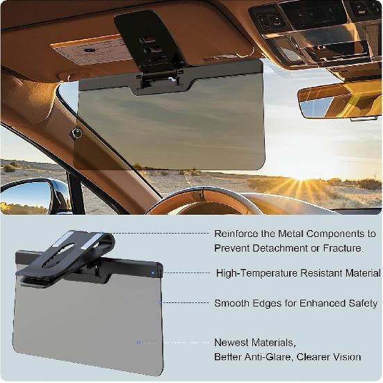 Sun Visor Extender For Car, Enhanced UV400 Anti-Glare, Adjustable Mount With PC Lens, Universal Car Anti-UV Polarized Sun Visor Extender Attachment,