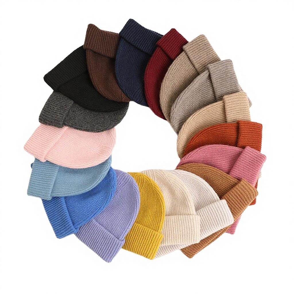 Custom Cute Luxury Warm Lambs Wool Knitted Unisex Beanie Winter Hand Drawn Business Travel Striped Logo Xlm