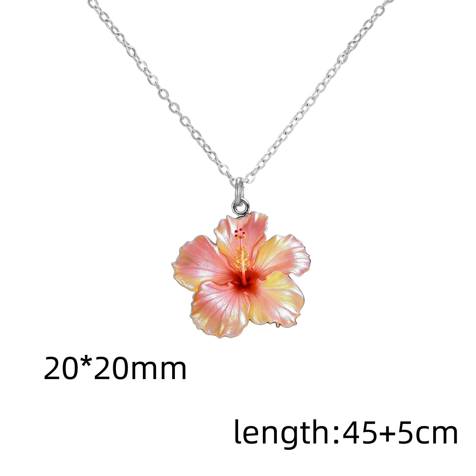 Red Hibiscus Flower Necklace Gold Plated Stainless Steel Pink Hibiscus Flower Necklaces for Women Jewelry Gift 45cm