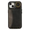 For iPhone 15 PU Leather Back Case Card Holder Kickstand Phone Cover with Wrist Strap