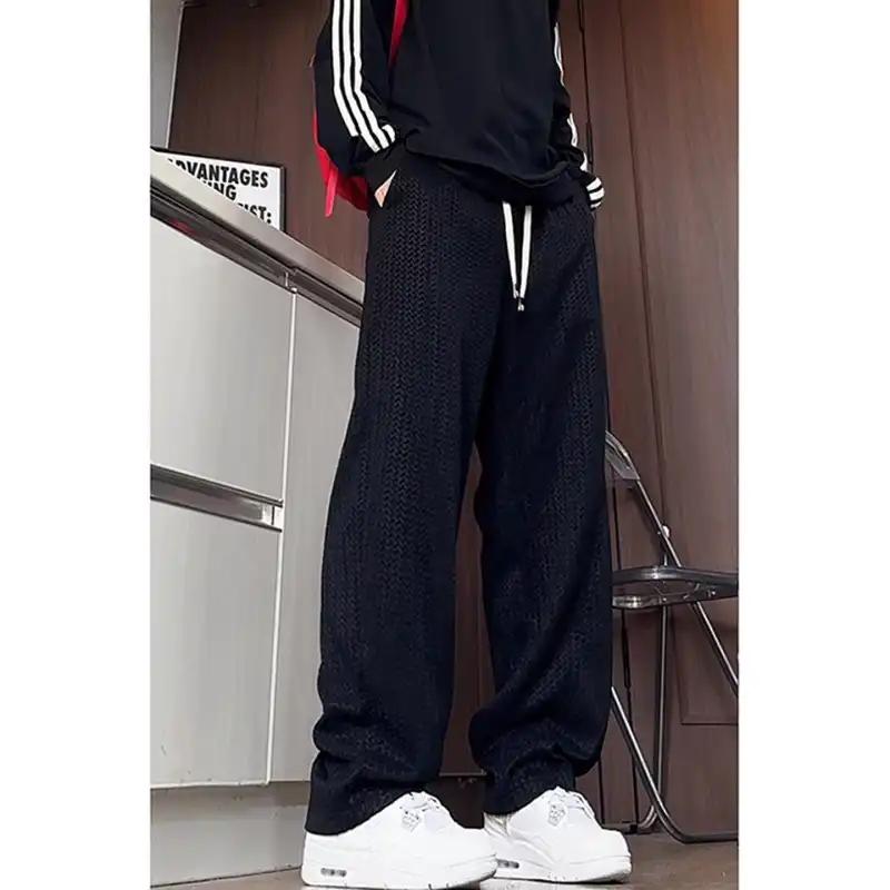 American Retro Diamond Stripe Casual Men's Autumn Handsome High Street Straight Wide Leg Pants