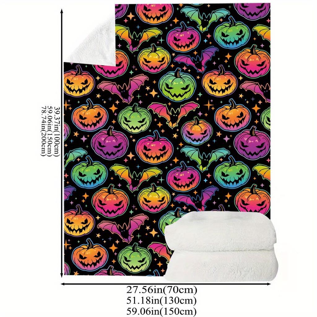 Halloween Pumpkin & Bat 3D Print Flannel Throw Blanket - Cozy, Lightweight for Couch, Bed, Office, and Travel