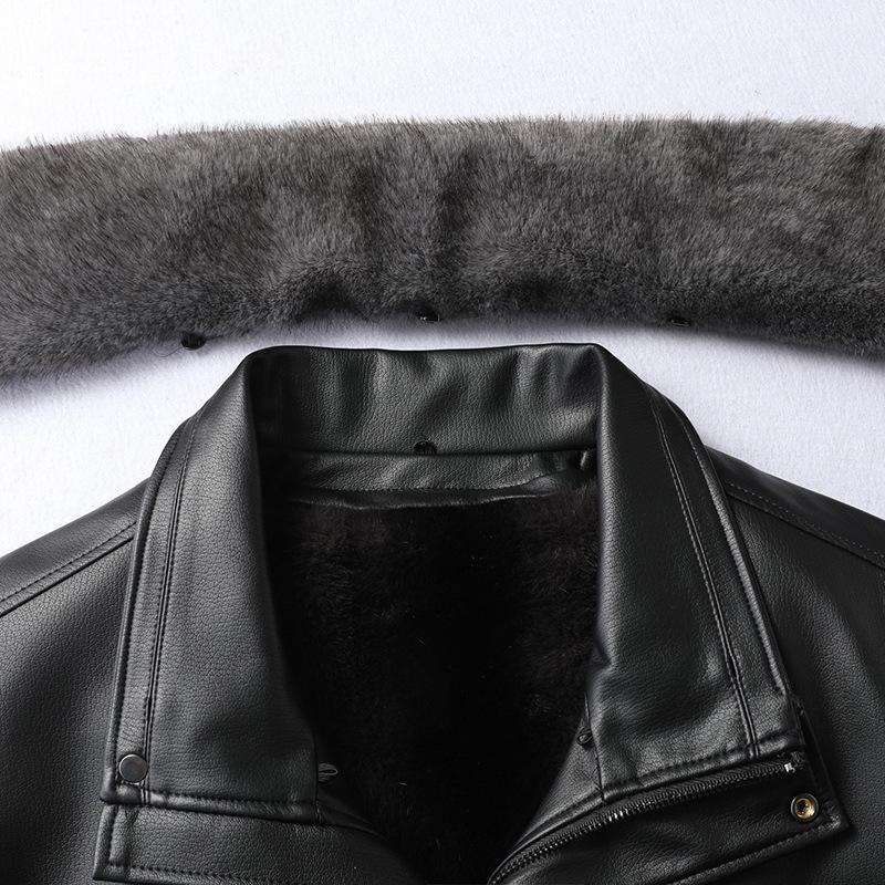 Men's Plus Size Fur Collar Leather Jacket - Warm Winter Outerwear for Middle-Aged Dads