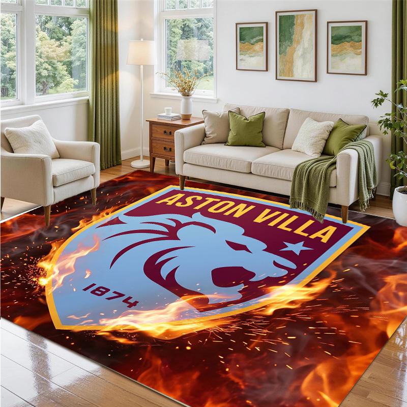 Aston Villa Football Design Crystal Velvet Rug Soft Decorative Mat for Bedroom Entrance