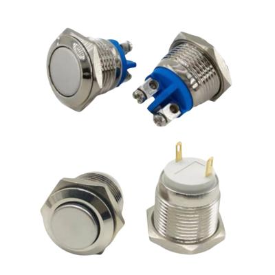 Metal Button Self-locking Reset 16MM 2-pin Waterproof Stainless Steel Button Switch 5 Pieces