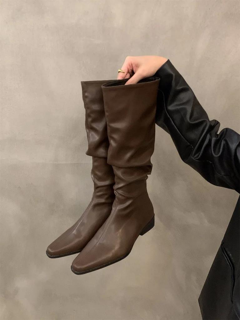 Fashion Women's Boots Winter Pleated Long Leg Knight Boots Pointed Low Heel Comfort Fashion Outdoor Cold Resistant Fashion Boots