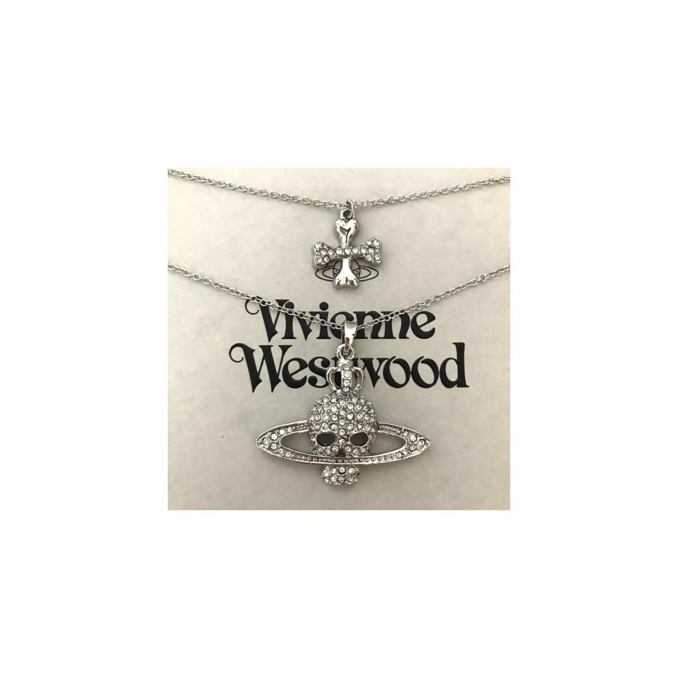 Vivienne Westwood Ketting Dubbele Ketting Schedel Bol Zilver 48cm IN DOOS