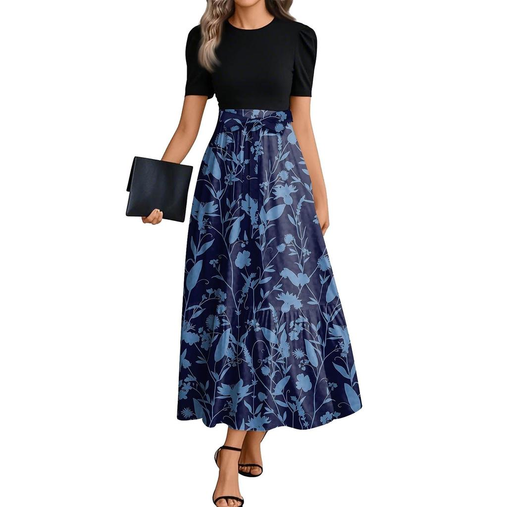 Women's Floral Print High Waist Fashionable And Elegant Dress