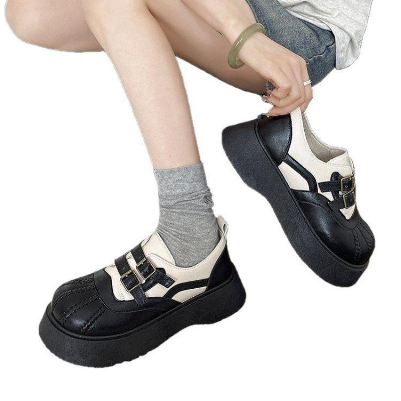 Women's Shoes 2025 New Designer Double Buckle Mary Jane Fashion Shoes Thick Sole Leather Shoes Ladies Comfort Anti Slip Loafers