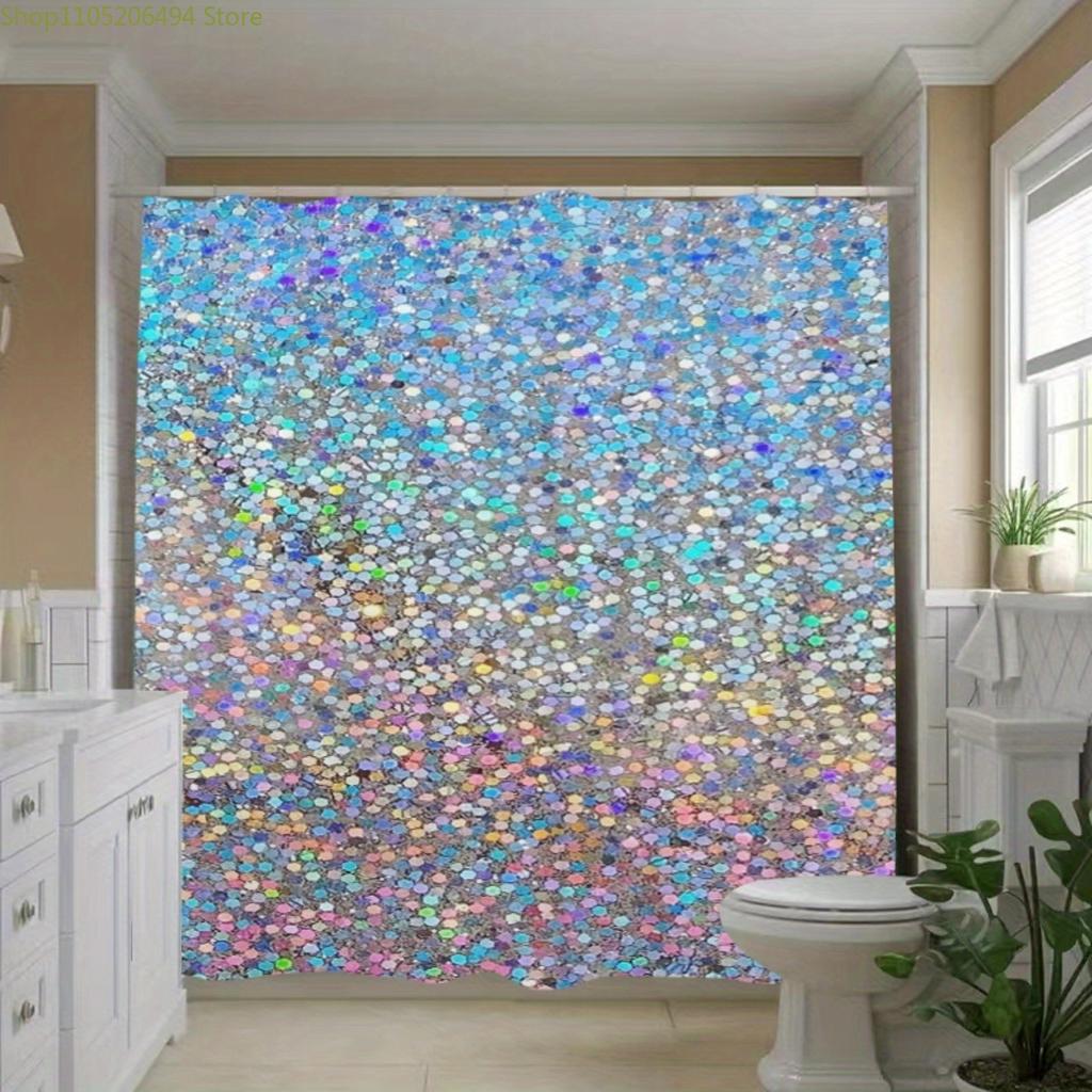 1pc Vibrant Floral Glitter Polyester Shower Curtain - Colorful, Washable, No-Drill Installation, Fashionable Home Bathroom Dec